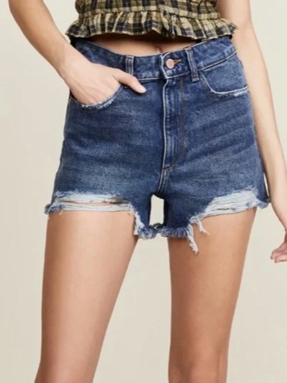 DL1961 High-Rise Frayed CLEO Denim Shorts